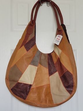 Patchwork Faux Leather Hobo Bag - Multi-Tone Brown